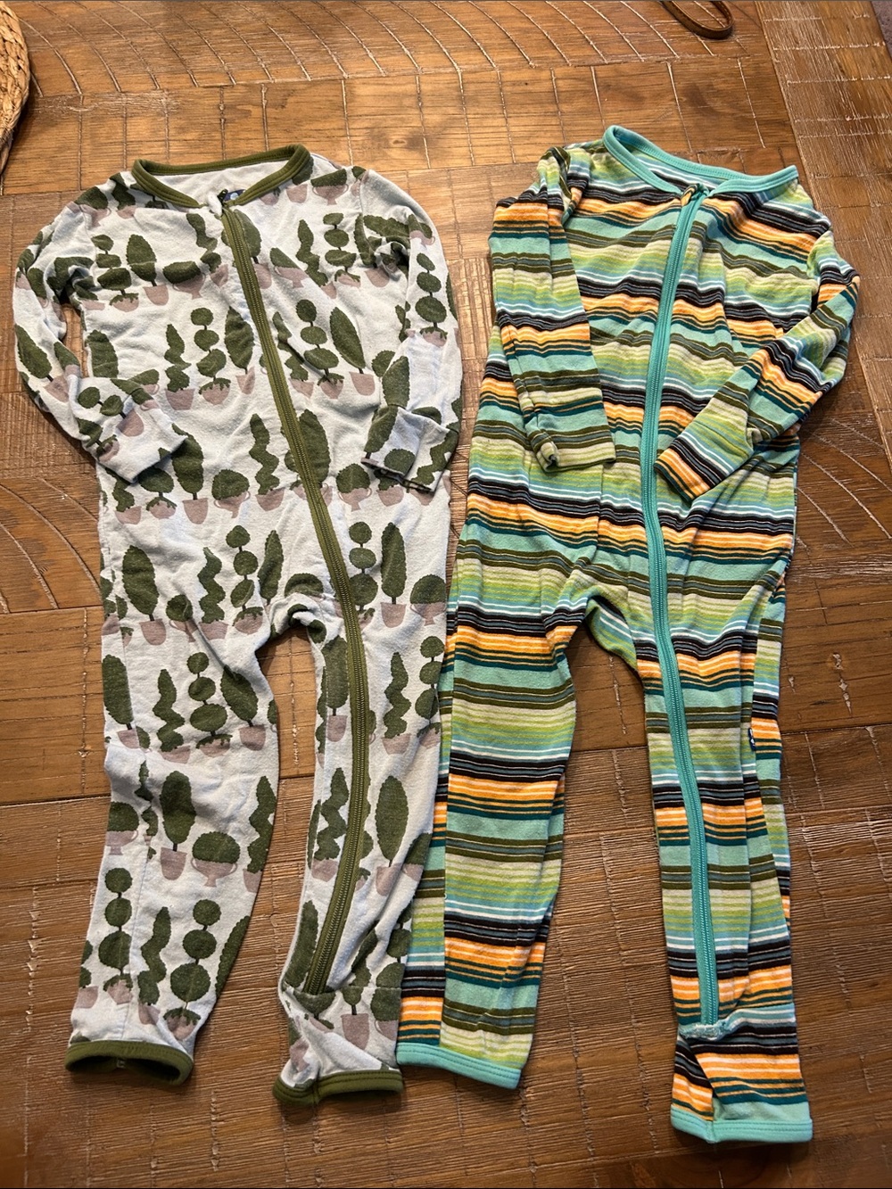 Kickee Pants Green Trim & White Tree-Print Footless Sleeper
